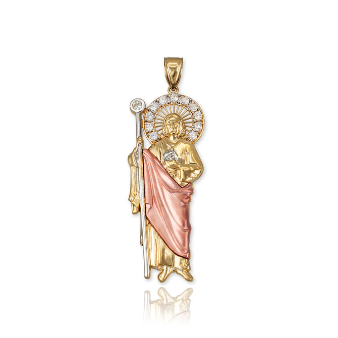 Tri-color Gold St. Jude CZ Pendant Necklace