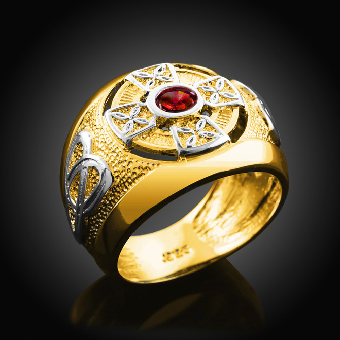 Two-Tone Gold Men's Celtic Birthstone Ring