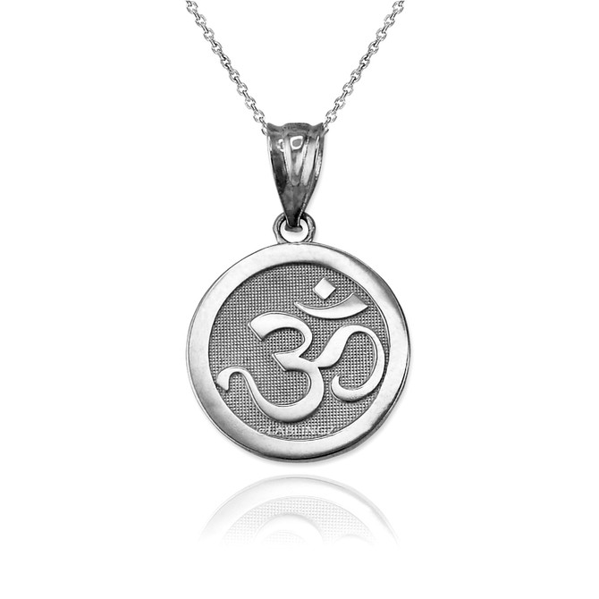 White Gold Om Medallion Charm Necklace