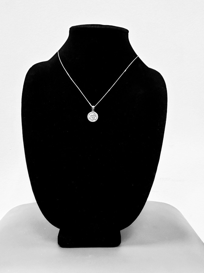 White Gold Om Medallion Charm Necklace