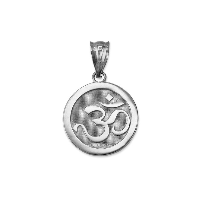 White Gold Om Medallion Charm Necklace