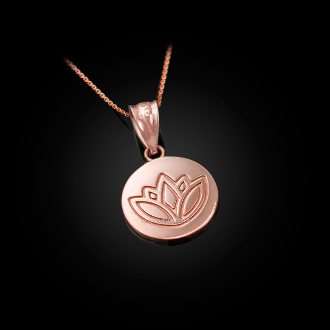Rose Gold Lotus Medallion Charm Necklace