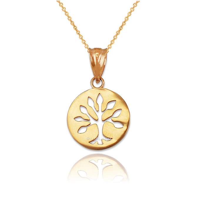 Gold Tree of Life Medallion Charm Necklace