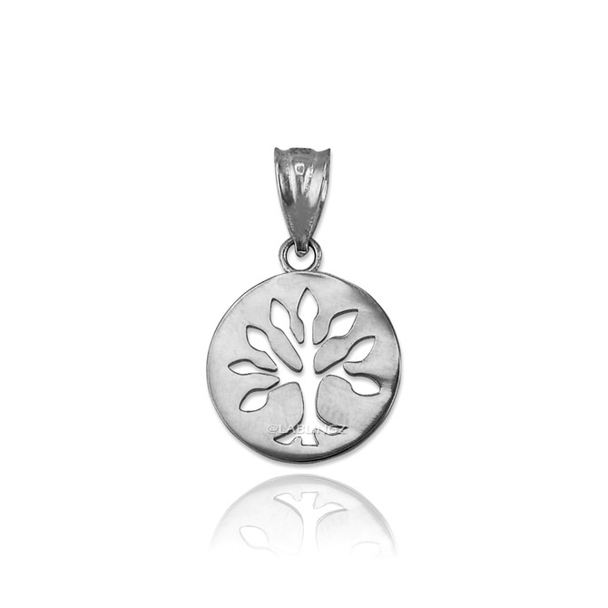 White Gold Tree of Life Medallion Charm Necklace