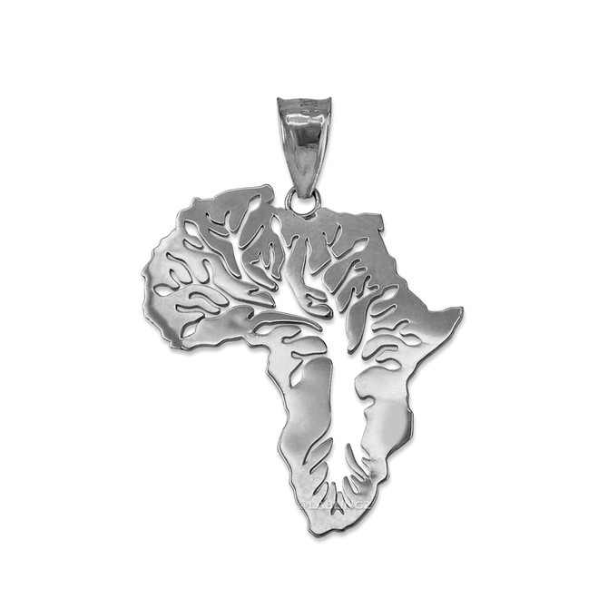 White Gold Africa Tree of Life Pendant Necklace
