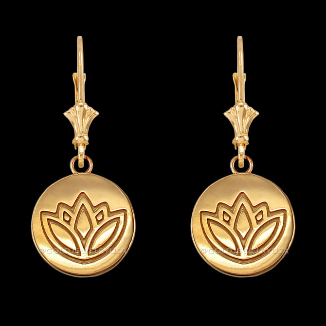 14K Yellow Gold Lotus Leverback Earrings