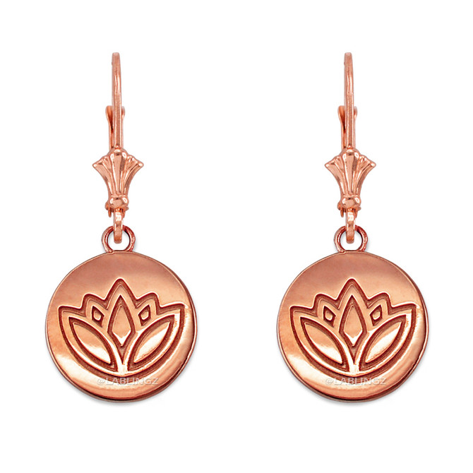 14K Rose Gold Lotus Leverback Earrings