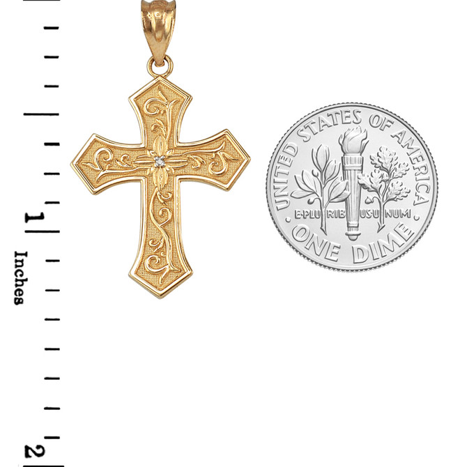 Yellow Gold Christian Passion Diamond Cross Pendant Necklace