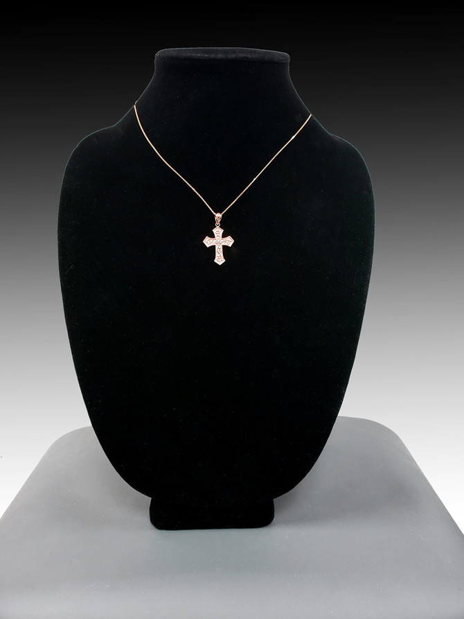 Rose Gold Christian Passion Diamond Cross Pendant Necklace
