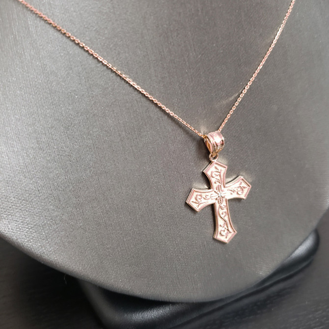 Rose Gold Christian Passion Diamond Cross Pendant Necklace