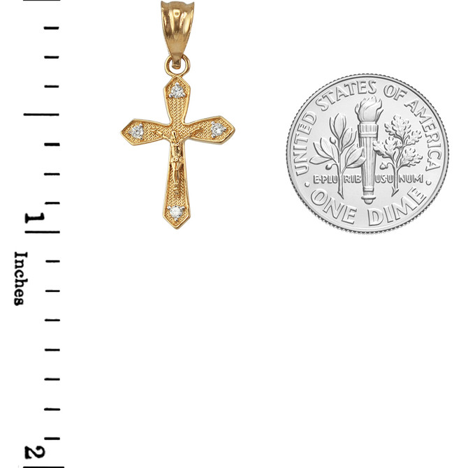 Yellow Gold Crucifix Cross Diamond Charm Necklace