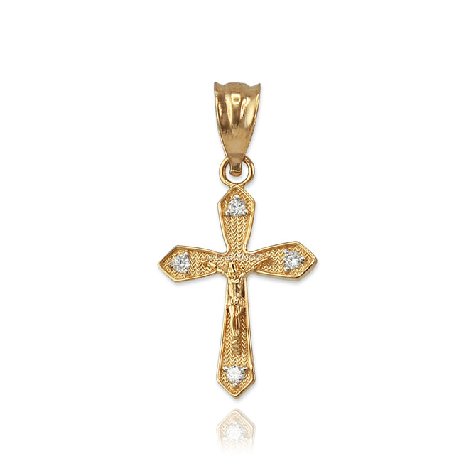 Yellow Gold Crucifix Cross Diamond Charm Necklace