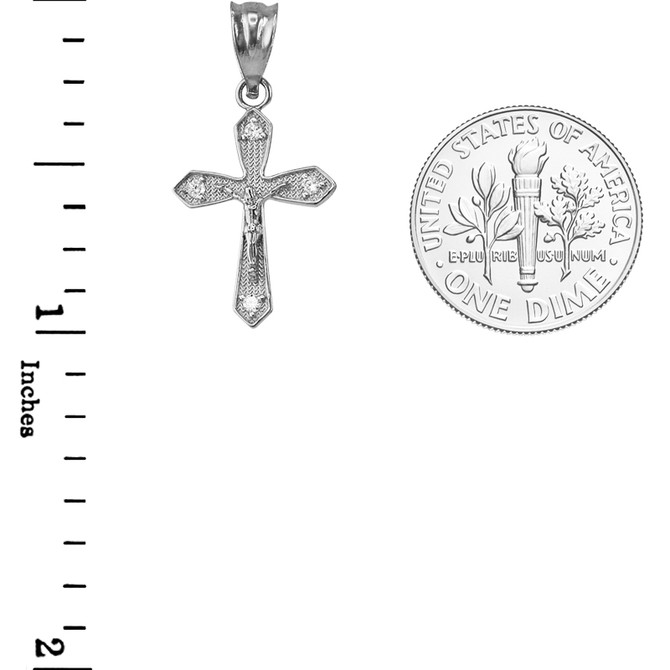 White Gold Crucifix Cross Diamond Charm Necklace