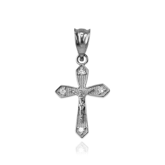 White Gold Crucifix Cross Diamond Charm Necklace