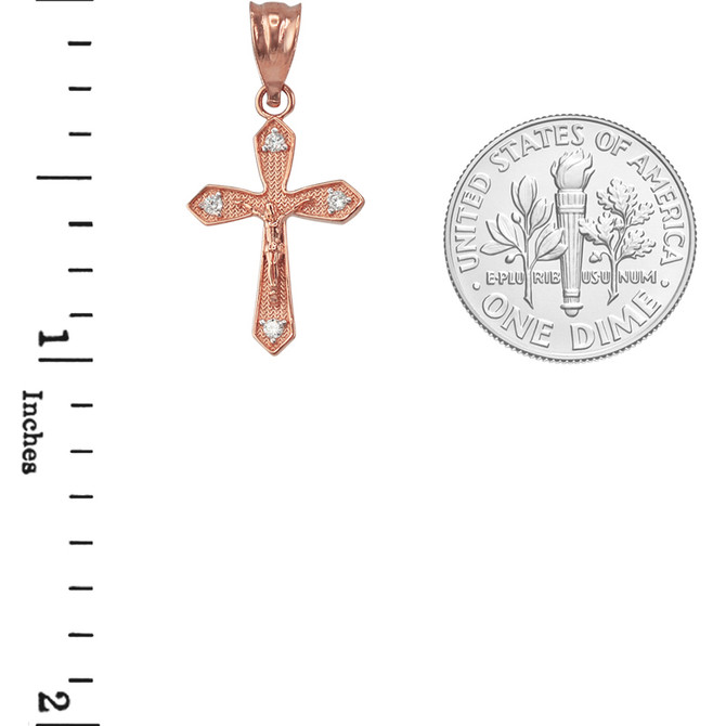 Rose Gold Crucifix Cross Diamond Charm Necklace