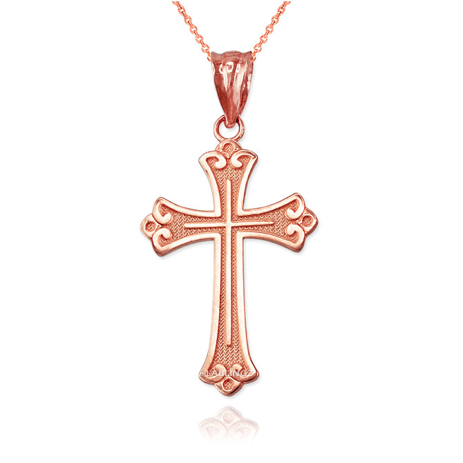 Rose Gold Fleur de lis Cross Religious Pendant Necklace