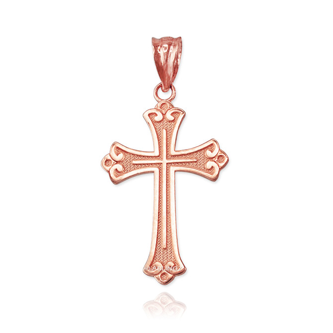 Rose Gold Fleur de lis Cross Religious Pendant Necklace