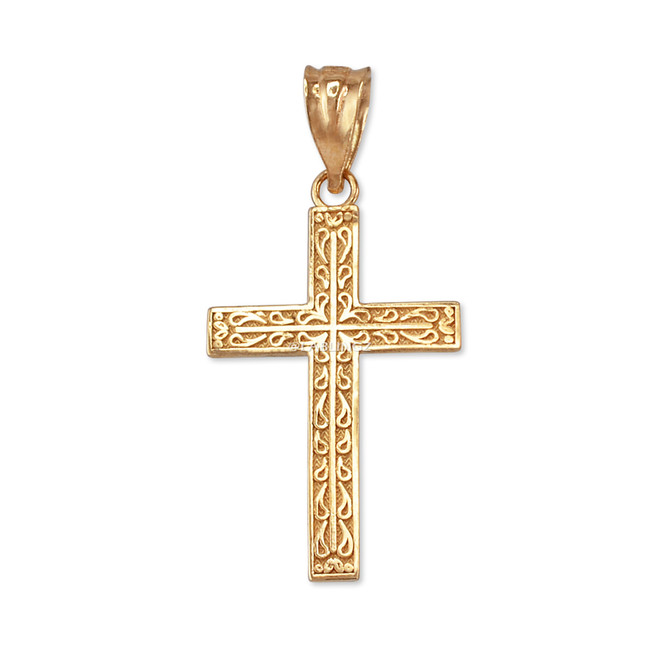Yellow Gold Latin Cross Religious Pendant Necklace