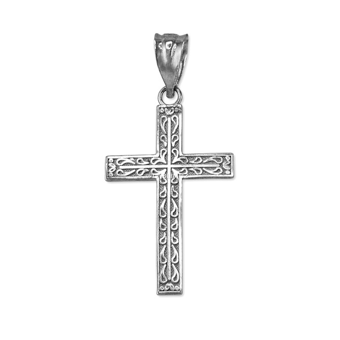 White Gold Latin Cross Religious Pendant Necklace