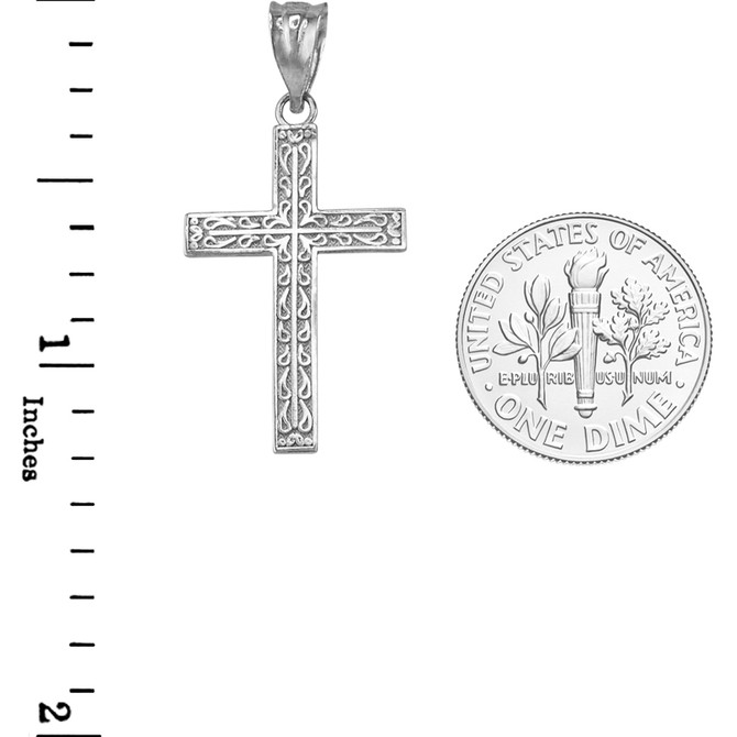 White Gold Latin Cross Religious Pendant Necklace