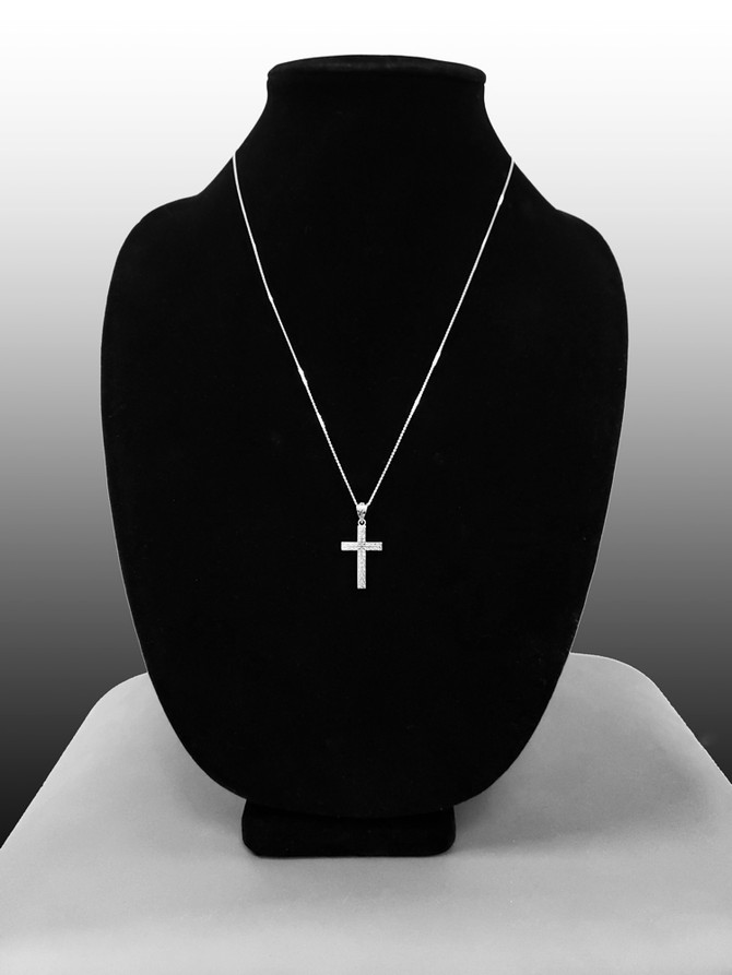 White Gold Latin Cross Religious Pendant Necklace