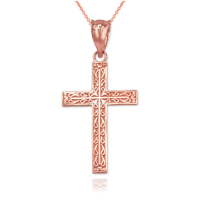 Rose Gold Latin Cross Religious Pendant Necklace