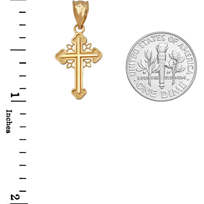Yellow Gold Filigree Cross Charm Necklace