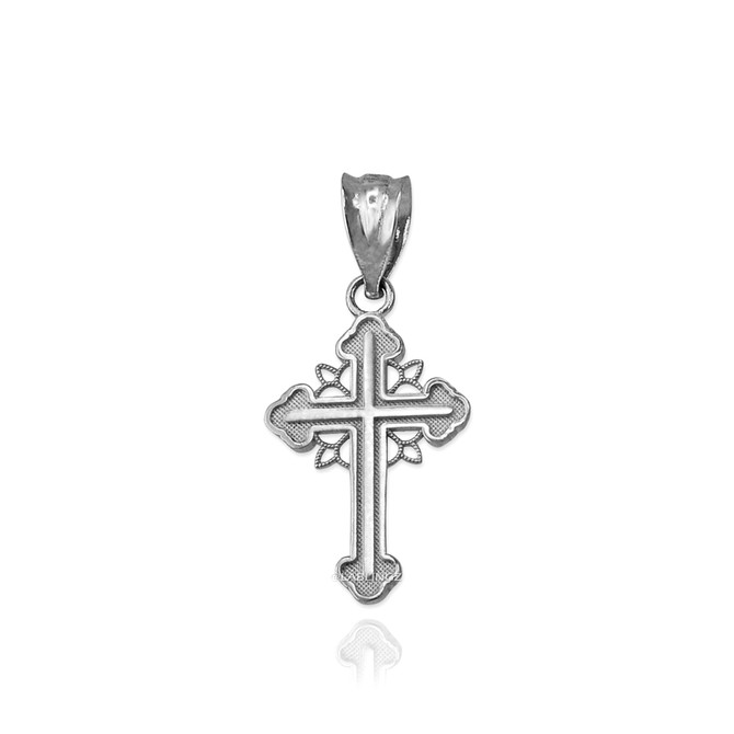 White Gold Filigree Cross Charm Necklace