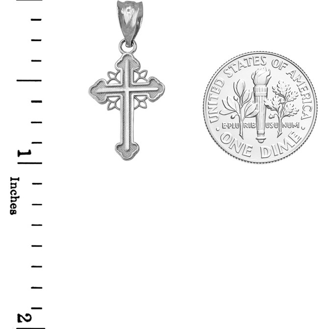 White Gold Filigree Cross Charm Necklace