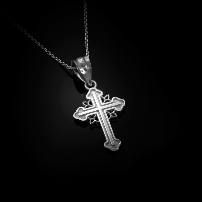 White Gold Filigree Cross Charm Necklace