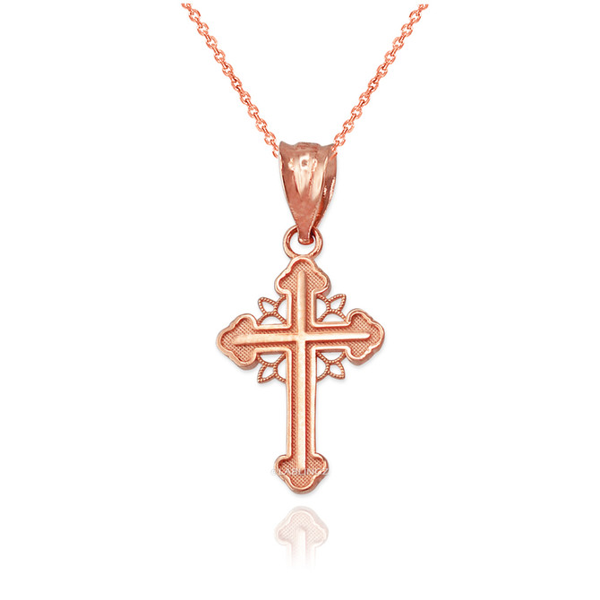 Rose Gold Filigree Cross Charm Necklace