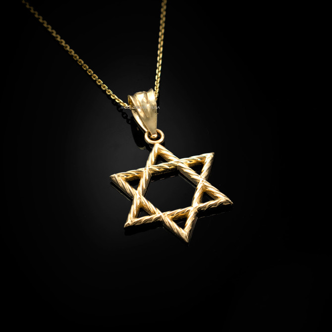 Yellow Gold Star of David Charm Necklace