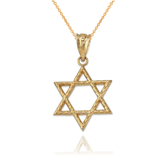 Yellow Gold Star of David Charm Necklace