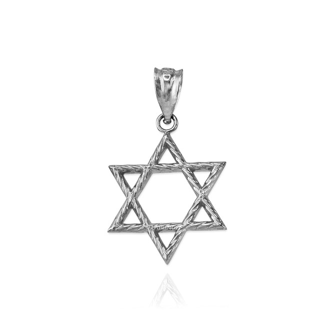 White Gold Star of David Charm Necklace