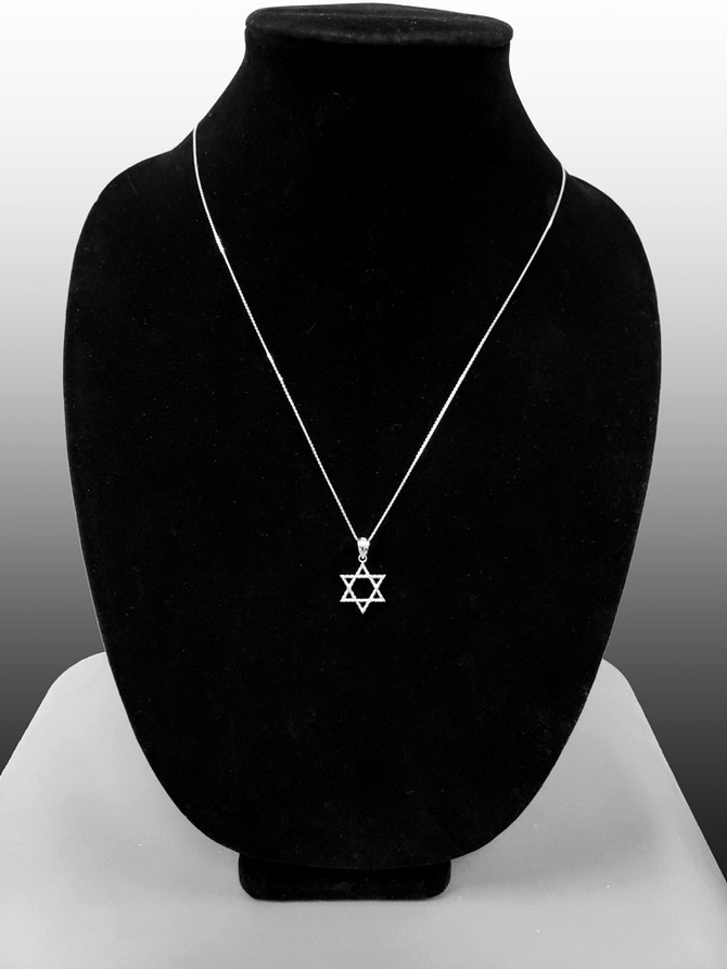 White Gold Star of David Charm Necklace