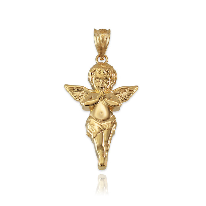 Polished Yellow Gold Angel Pendant Necklace