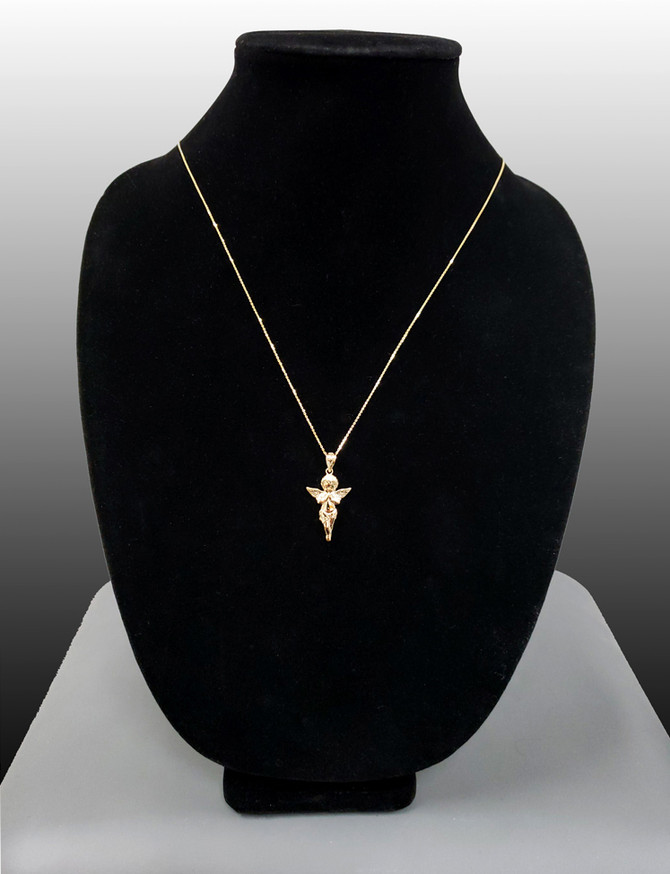 Polished Yellow Gold Angel Pendant Necklace