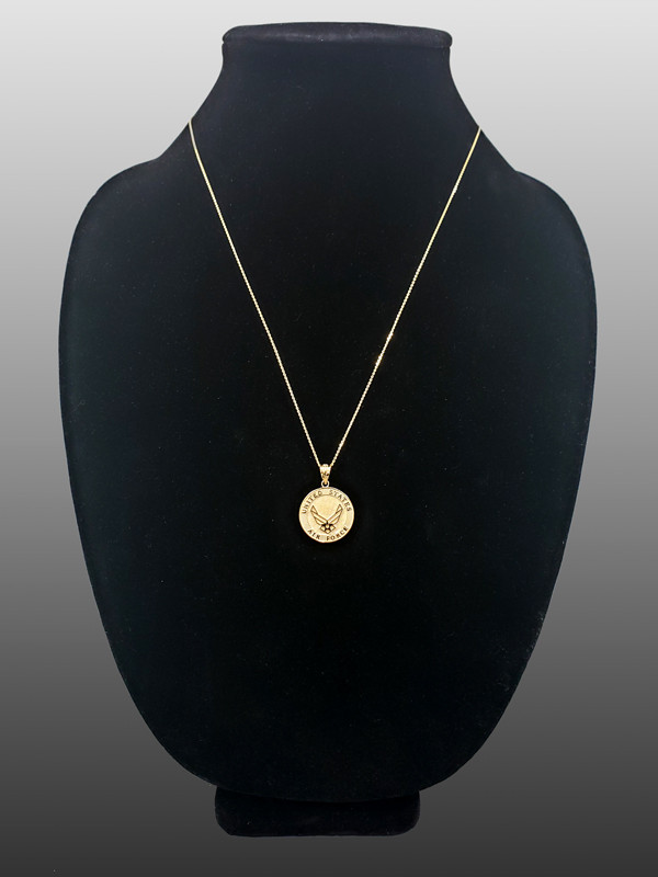 Yellow Gold US Air Force Medallion Pendant Necklace