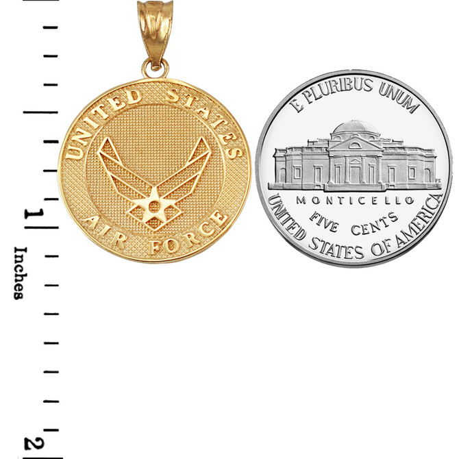 Yellow Gold US Air Force Medallion Pendant Necklace