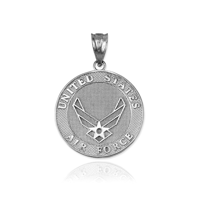 White Gold US Air Force Medallion Pendant Necklace