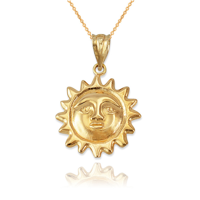 Yellow Gold Sun Face Celestial Pendant Necklace