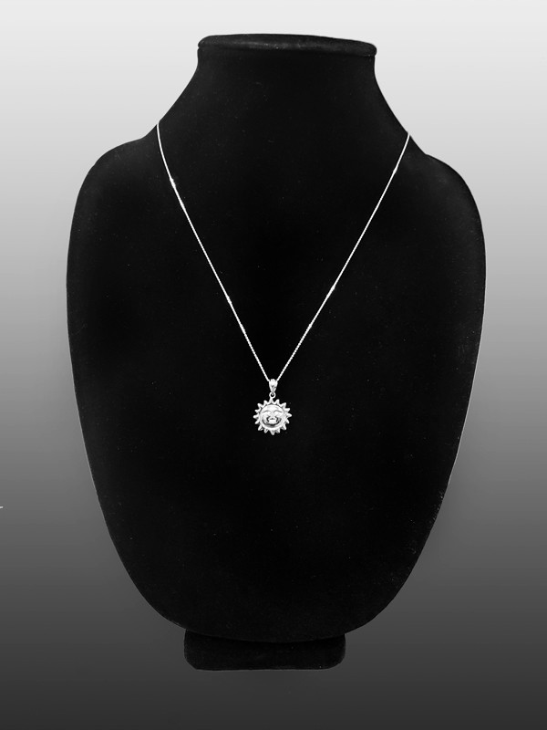 White Gold Sun Face Celestial Pendant Necklace
