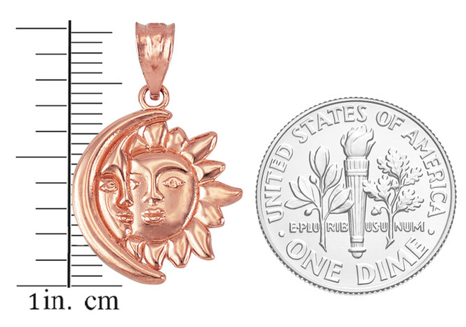 Polished Rose Gold Moon and Sun Face Celestial Pendant Necklace