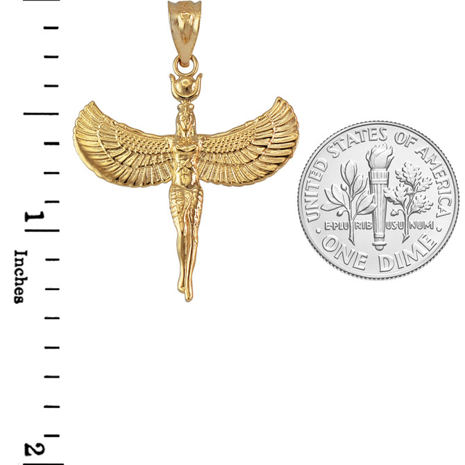 Yellow Gold Isis Egyptian Goddess Pendant Necklace