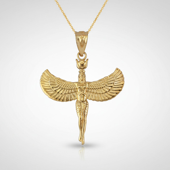 Yellow Gold Isis Egyptian Goddess Pendant Necklace