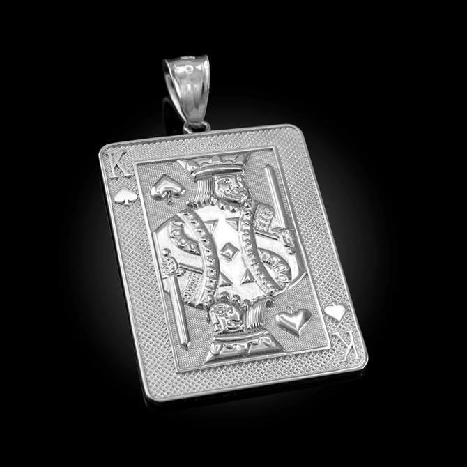 White Gold King of Spades Poker Card Hip Hop Pendant