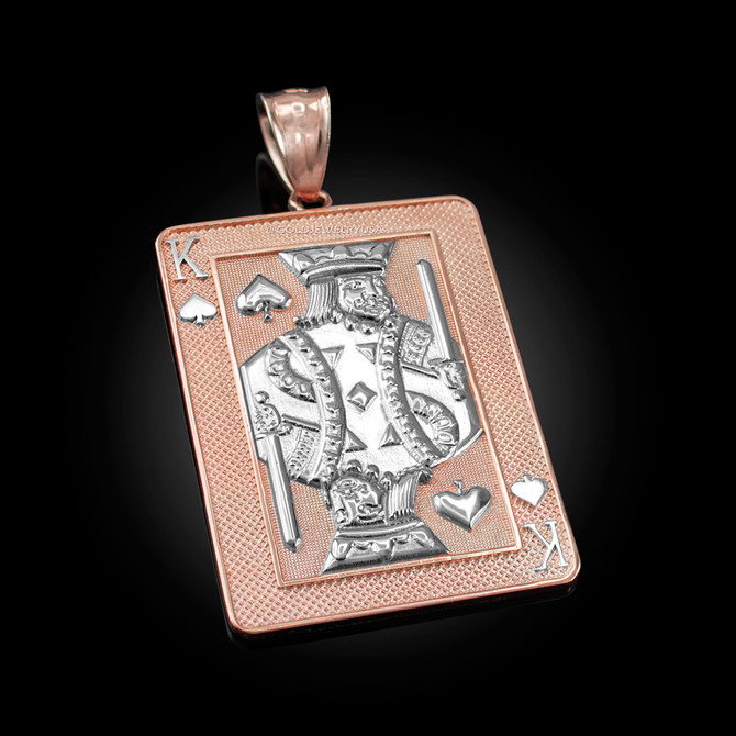 Two-Tone Rose Gold King of Spades Poker Card Hip Hop Pendant