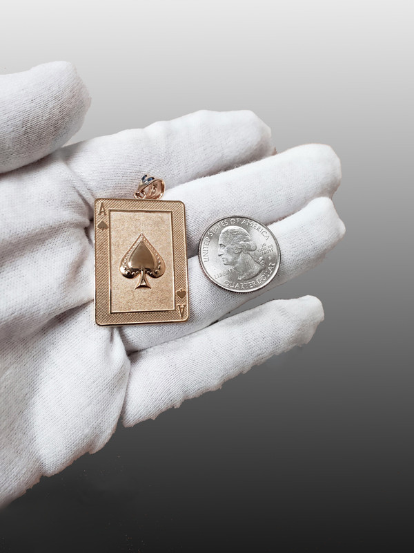 Rose Gold Ace of Spades Poker Card Hip Hop Pendant