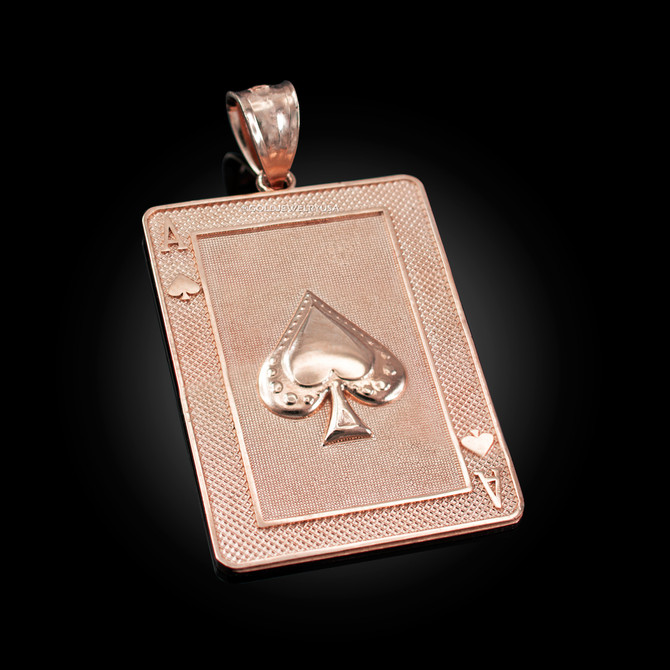 Rose Gold Ace of Spades Poker Card Hip Hop Pendant