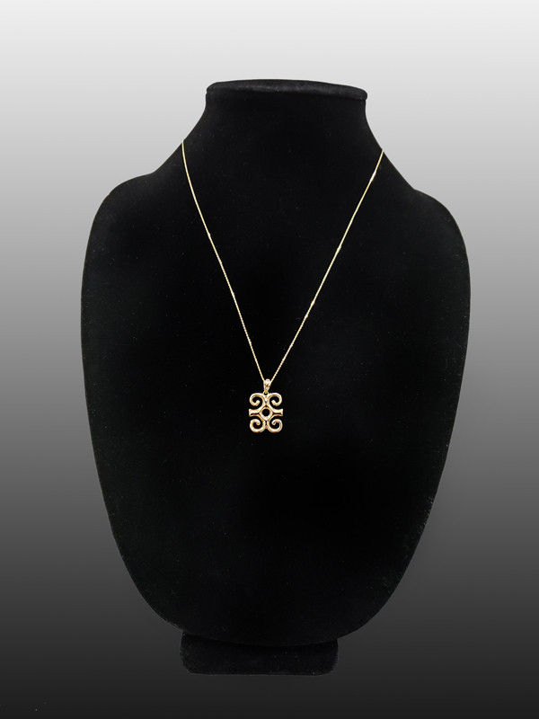Yellow Gold Adinkra Dwennimmen African Pendant Necklace